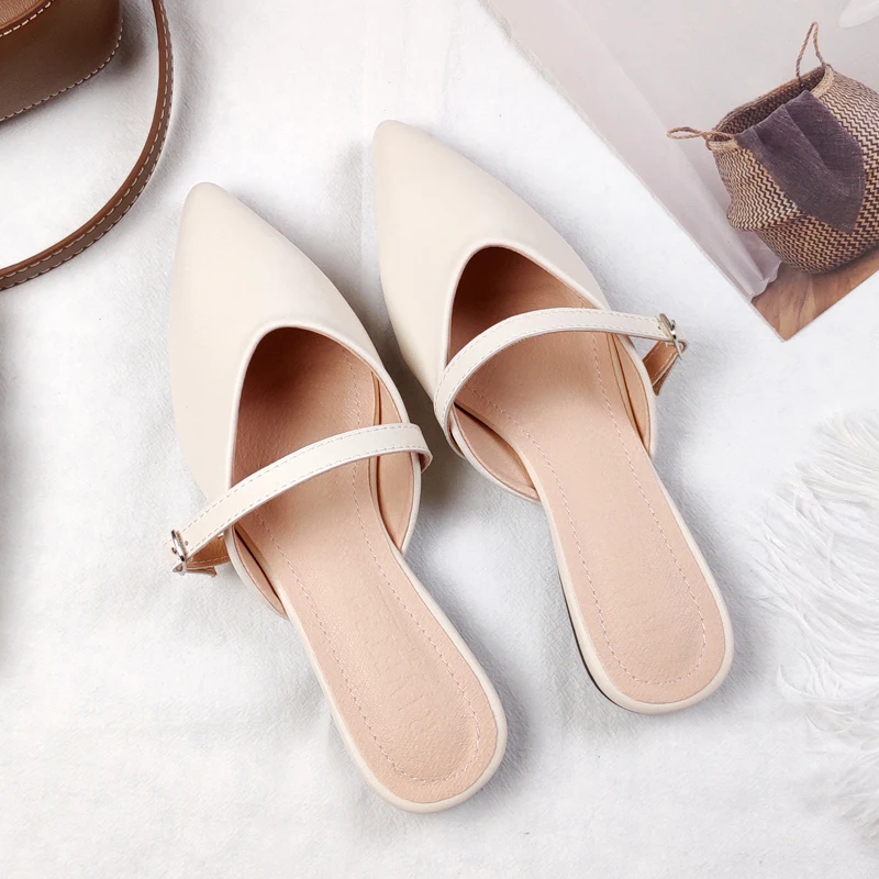 Designers Spring and Summer 2021 New Faux Leather Women's Flats with Pointed Toe Fashion Trend Slippers Flat Slippers for Women