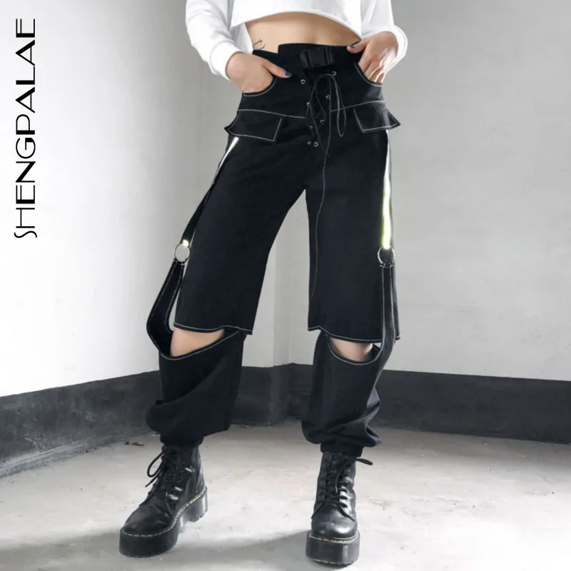 Штаны SHENGPALAE женские весенние винтажные с высокой талией | Женская одежда