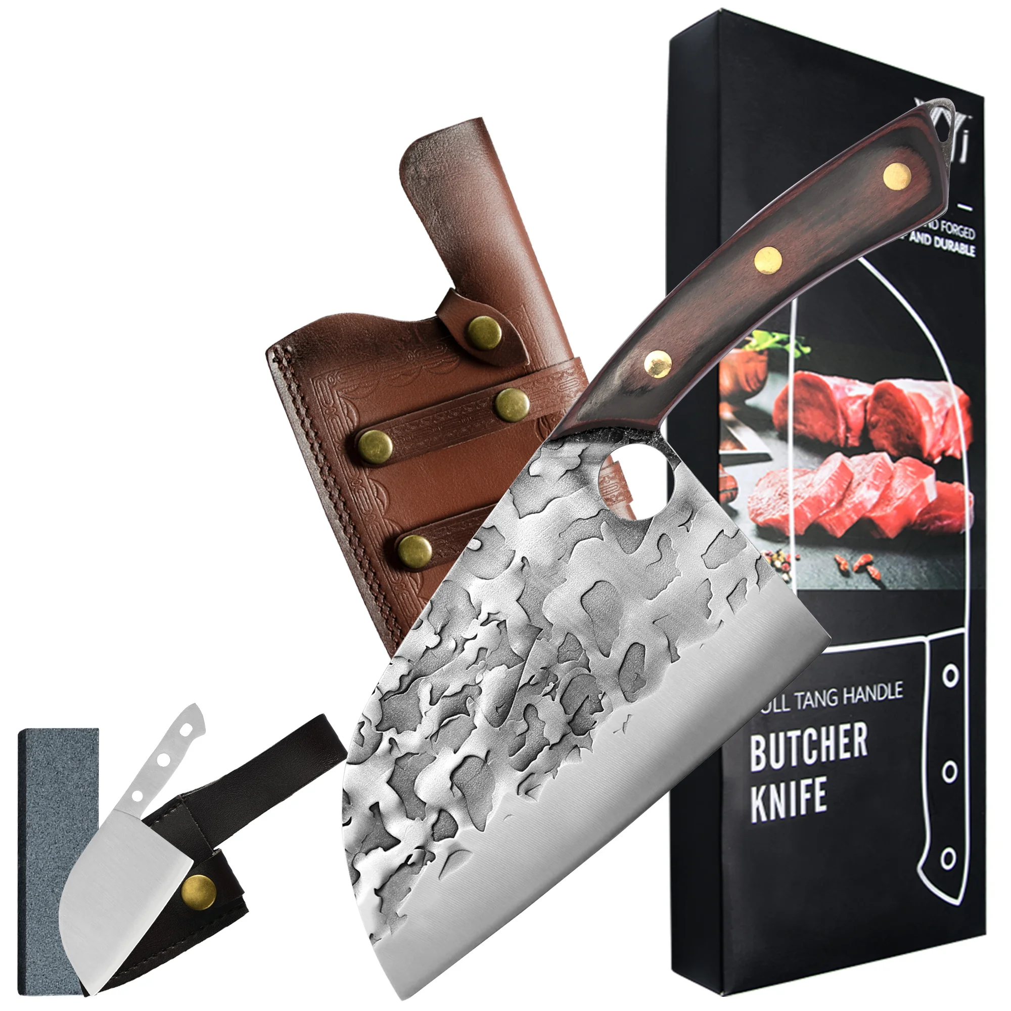 

7'' Slicing Knife Meat Cleaver 2PCS Stainless Steel Butcher Knives Set Full Tang Chef Slicer Cooking Knife With Sheath Holster