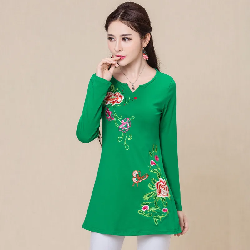 Весенне-осенняя женская футболка с вышивкой Blusas с длинным рукавом 5XL размера плюс качественные топы, женские хлопковые футболки - Цвет: Style Fifteen