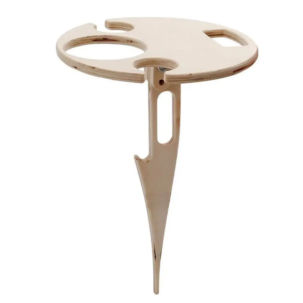 

Outdoor Portable Foldable Wine Table With Round Desktop Mini Wooden Easy To Carry Rack Picnic Party Travel Beach Entertaining