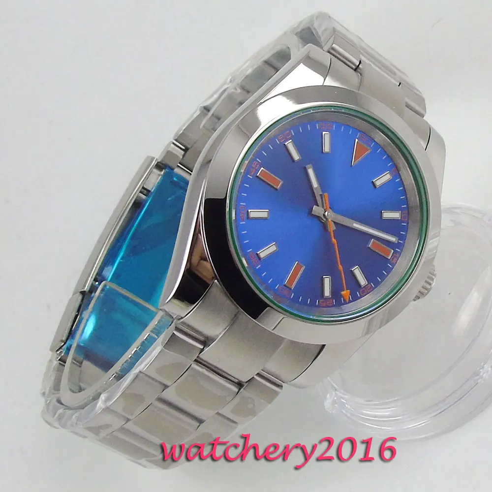 40 мм синий циферблат чехол из нержавеющей стали сапфировое стекло нержавеющая
