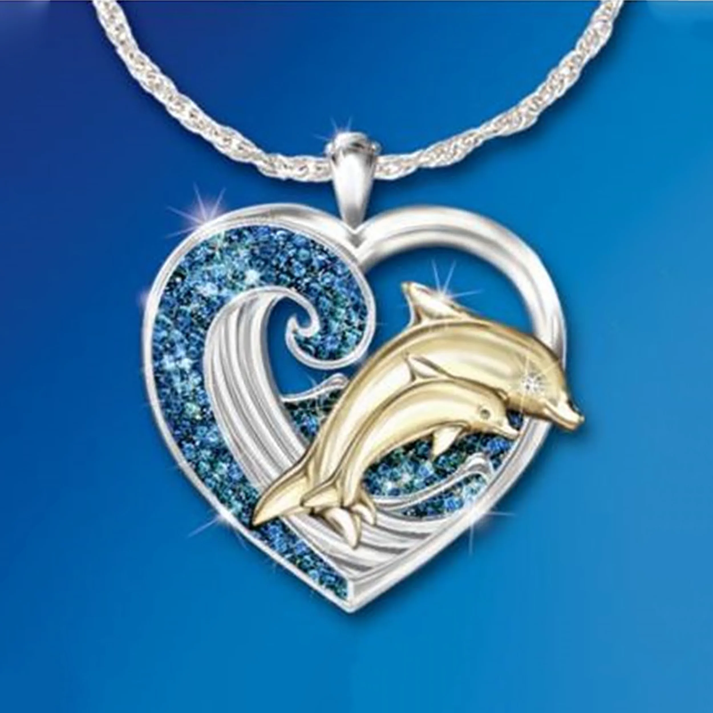 

Delicate 925 Silver Dolphin Blue Treasure Women's Fashion Holiday Gift Necklace