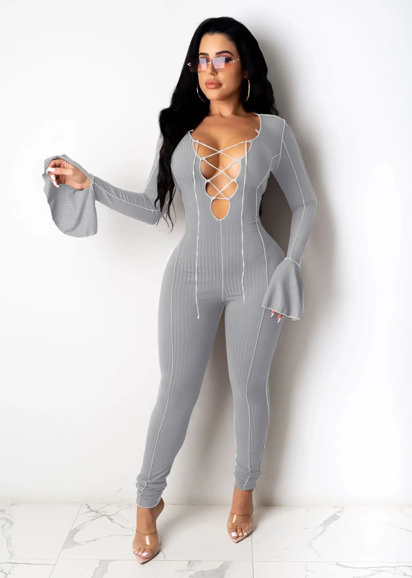 Summer Solid Botton V-neck Playsuit Short Sleeve Skinny Bodycon Sexy Jumpsuit Summer Shorts Women Rompers Workout Active Wear