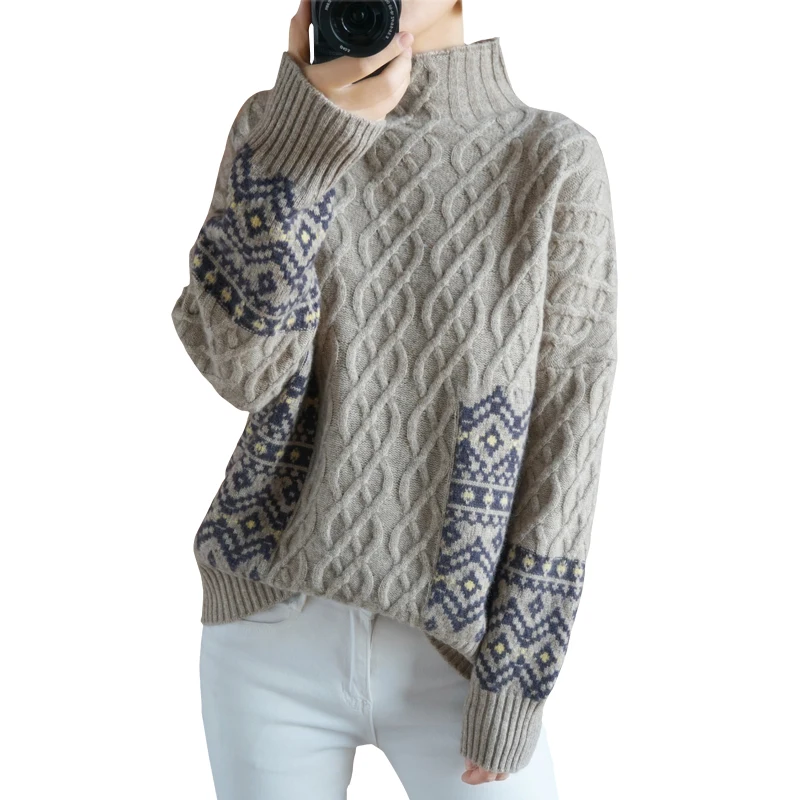

Высококачественный кашемировый свитер, женские свитера и пуловеры, водолазка с длинным рукавом, 100% шерсть, вязаный плотный Женский пуловер,...