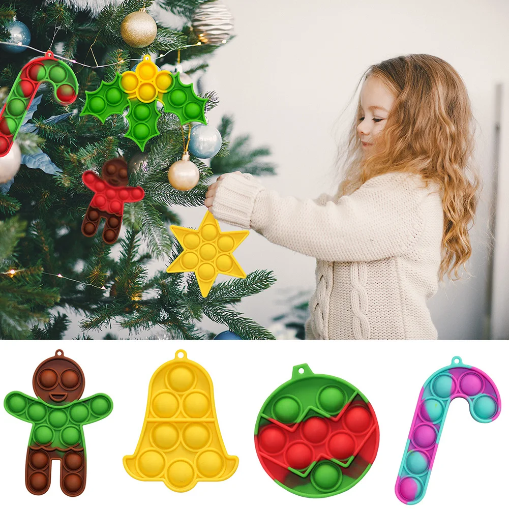 

9pcs Anti-Stress Christmas Push Bubble Decompression Xmas Tree Press Board Pendant Kid Adult Simple Interactive Sensory Toy