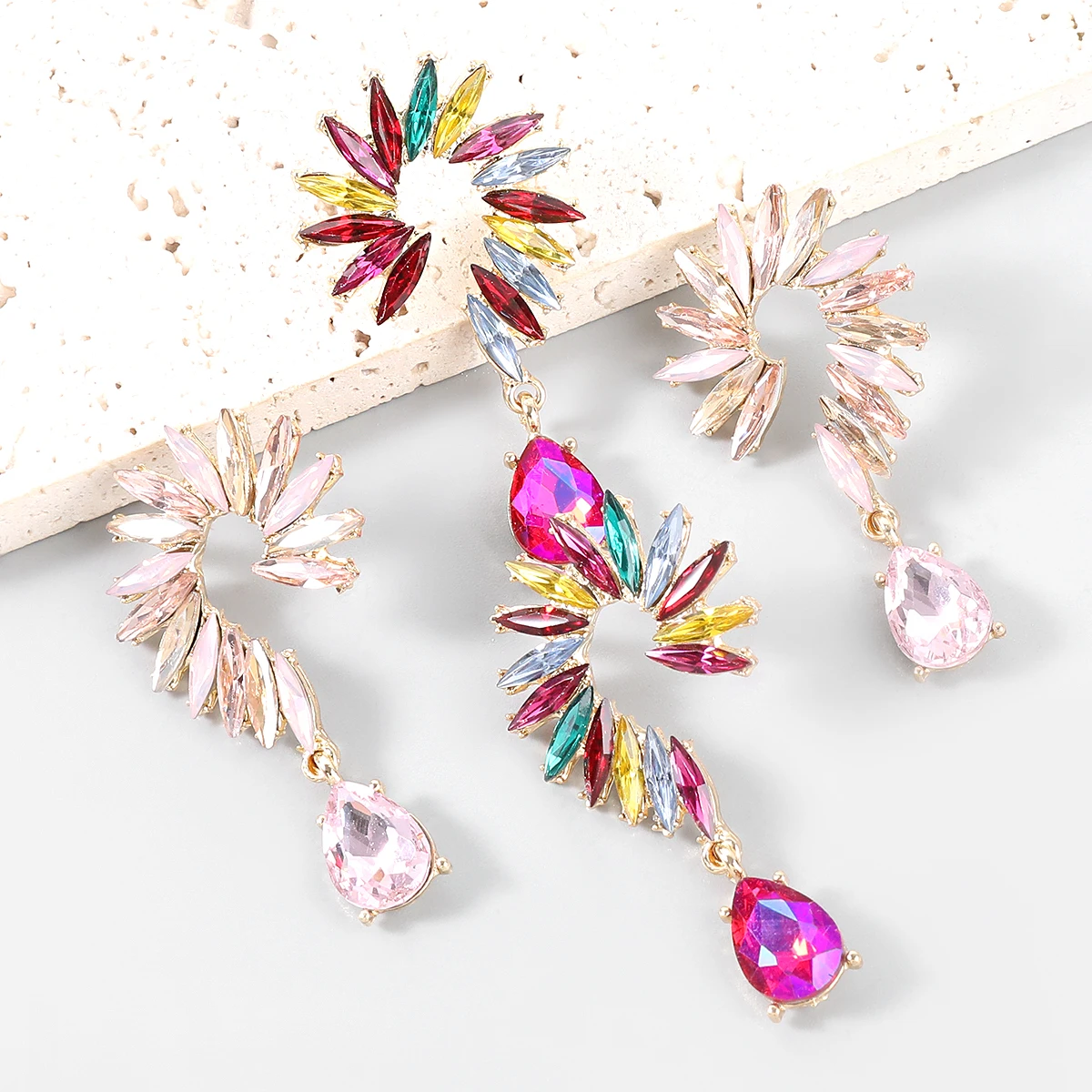 

JIJIAWENHUA New Color Rhinestone Flower Shape Pendant Women's Earrings Dinner Party Wedding Fashion Luxury Jewelry Accessories