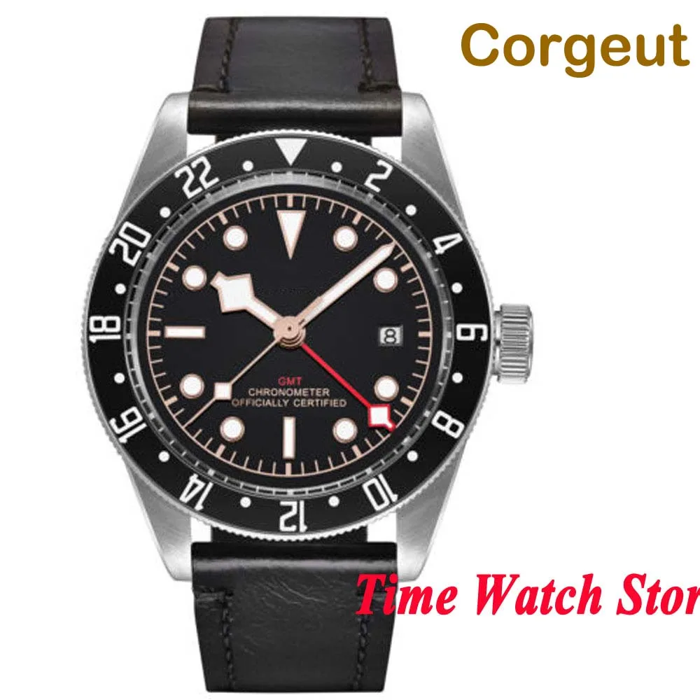 Corgeut 41 мм GMT 5ATM Автоматические наручные часы Мужские Роскошные сапфировое стекло