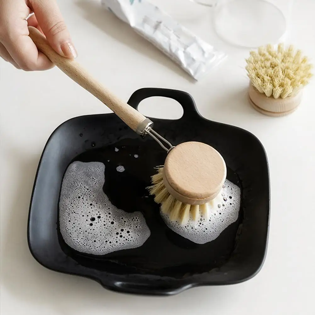 

New Natural Wooden Long Handle Pot Brush Kitchen Pan Dish Bowl Washing Cleaning Brush Household Cleaning Tools
