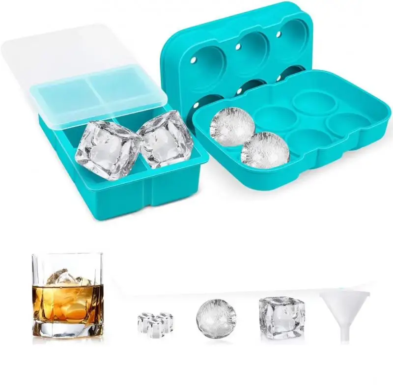 

6-hole Silicone Ice Cube Tray With Lid Ice Cube Mold Food Grade Silicone Whiskey Cocktail Drink Maker Molds Bar Kitchen Tool