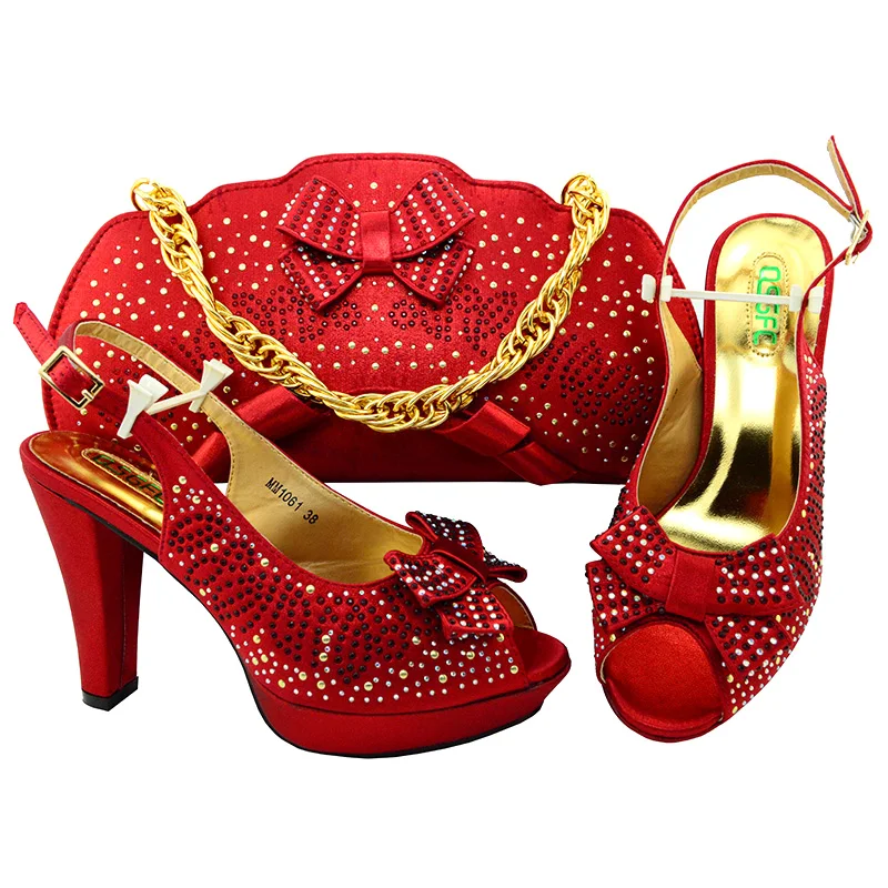 

Latest High Quality Italian Design Woman Red Color Shoes And Matching Bag Set Nigerian Style Pumps Shoes and Bag Set
