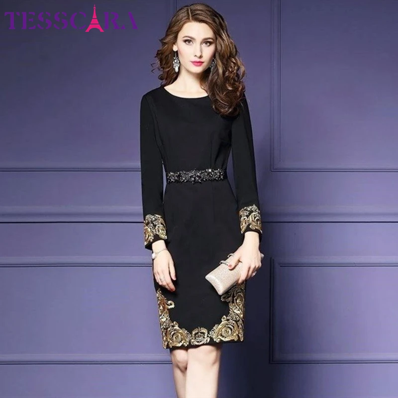 Женское винтажное платье карандаш TESSCARA элегантное офисное с вышивкой в стиле