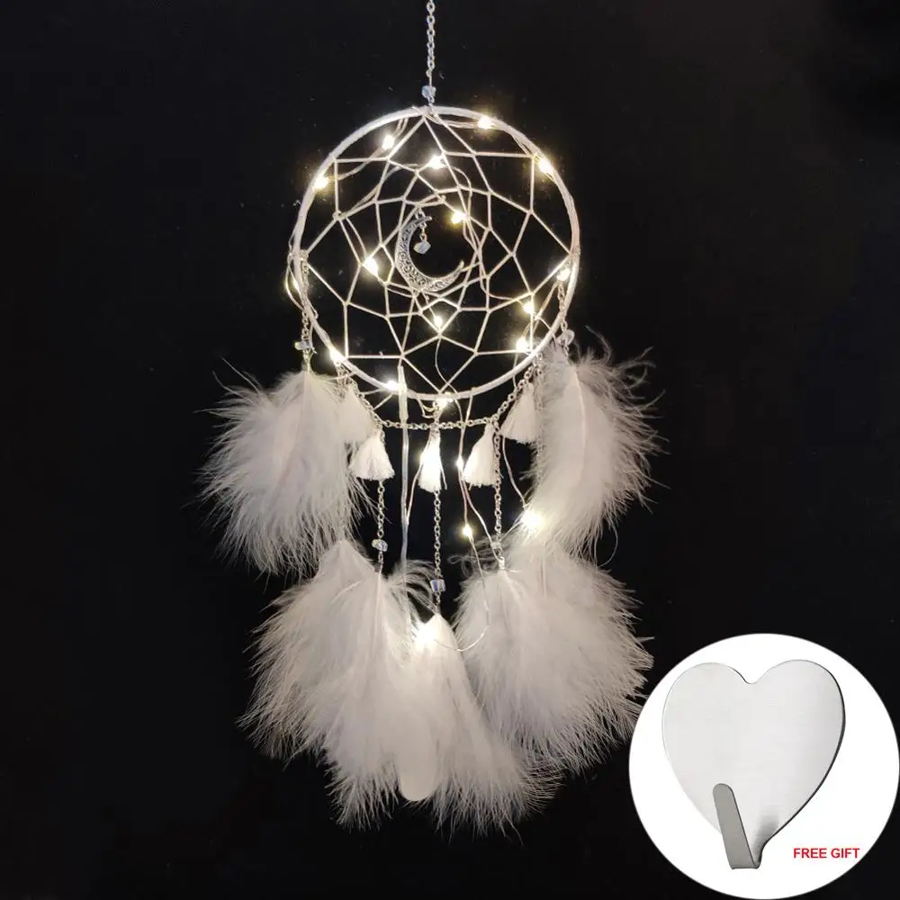 M With light Настенный Ловец снов, светодиодный ручной работы, перо, Ловец снов, плетеный колокольчик, искусство для Ловец снов, подвесной автомобиль, украшение для дома - Цвет: M With light