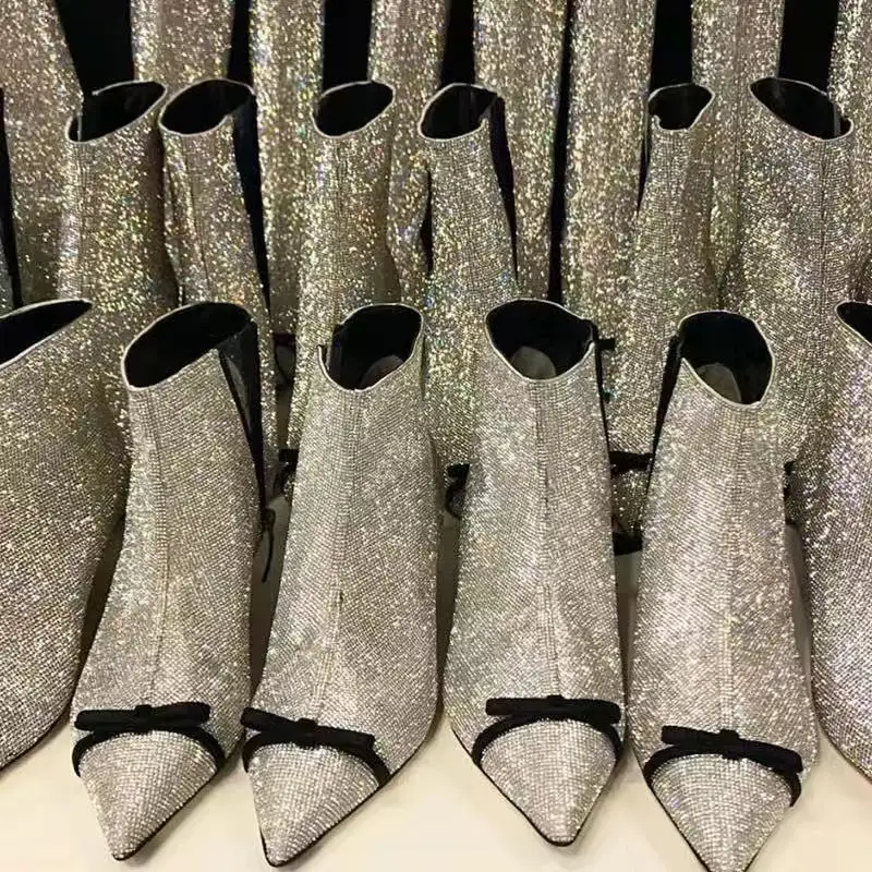 

Ботинки женские на высоком каблуке, ботильоны со стразами, роскошная модная обувь, 2021