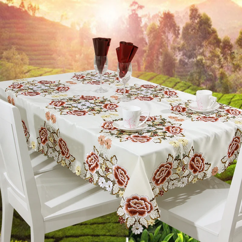Кружевная скатерть с пионами и цветами современная простота атласная Вышивка