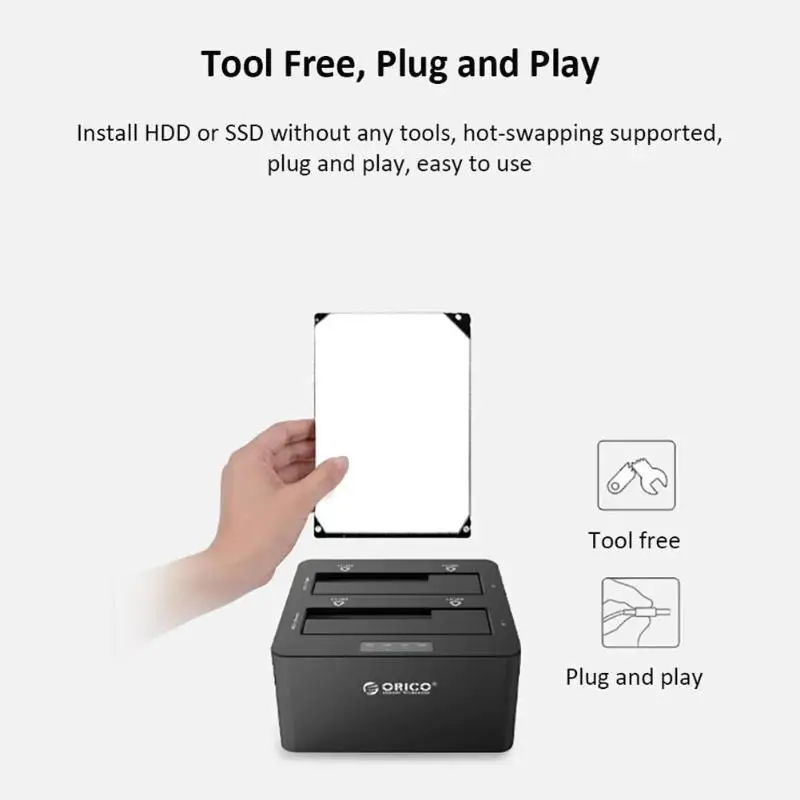 ORICO 2 отсека SATA для USB 3,0 док-станция для жесткого диска автономная копия передачи данных USB 3,0 Корпус чехол док-станция для 2,5/3,5 SSD HDD