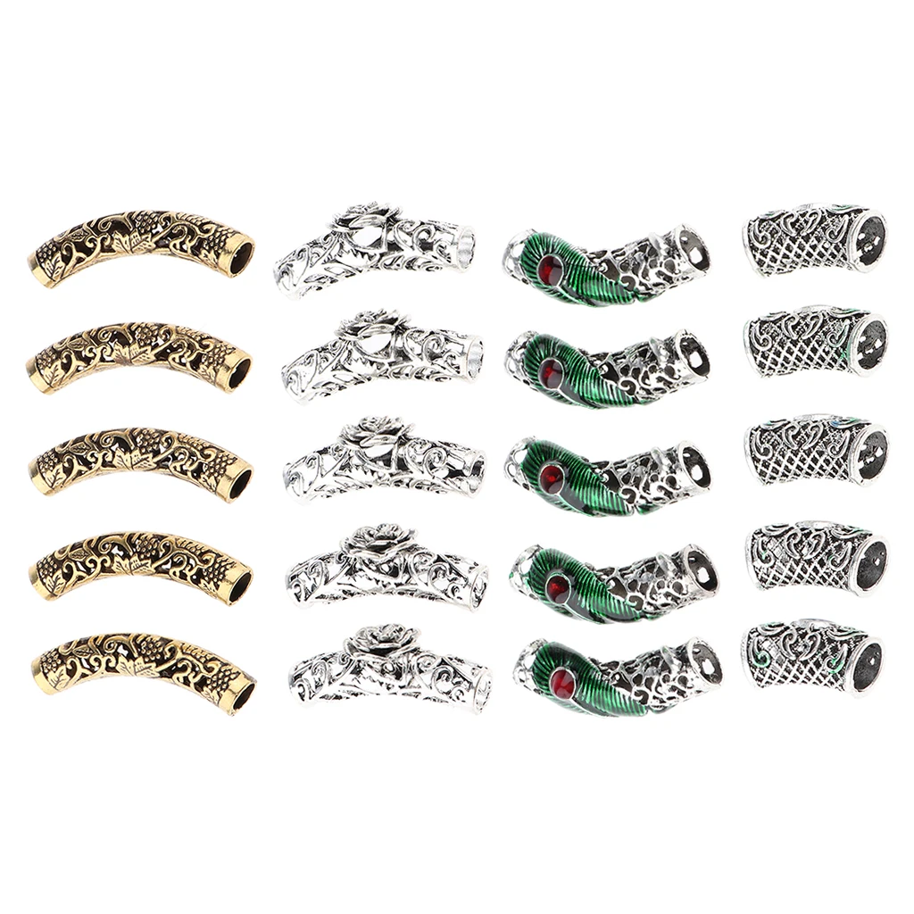 

20Pcs Vintage Style Beads Twisted Braid Jewelry Gem Tubes Beards Hair Pendants Cuffs