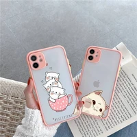 cute cartoon cat phone case for iphone 12 11 mini pro xr xs max 7 8 plus x matte transparent pink back cover