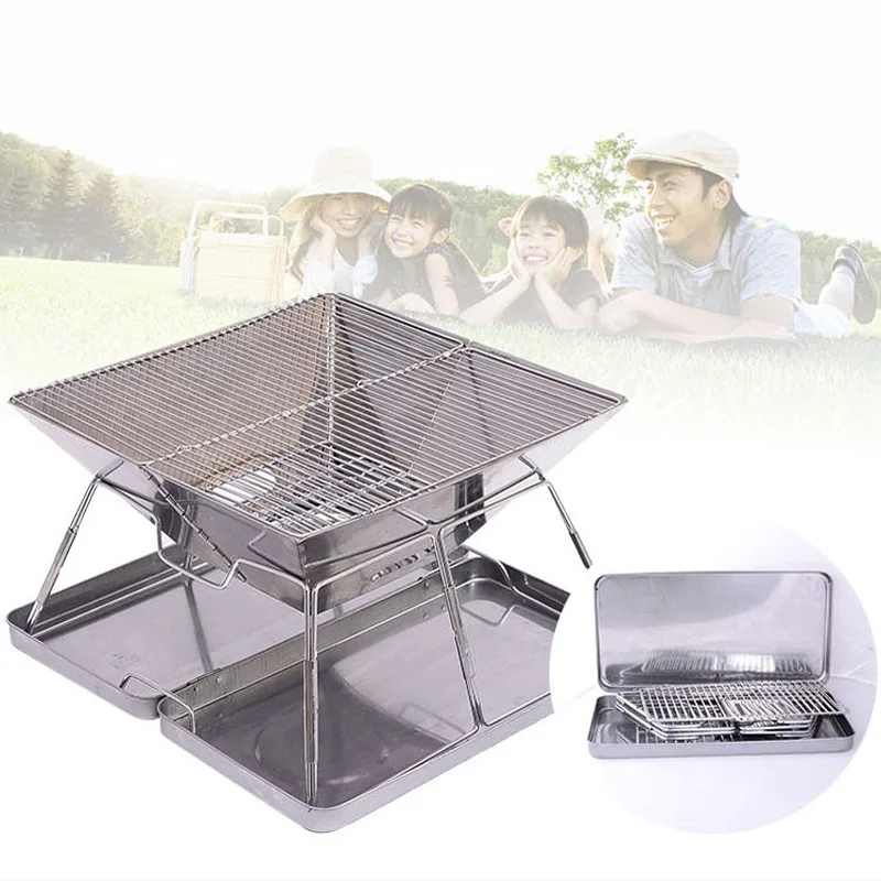 Outdoor Charcoal BBQ Grill Rack Stainless Steel Folding BBQ Barbecue Accessories Portable Home Camping Picnic Cooking Tools