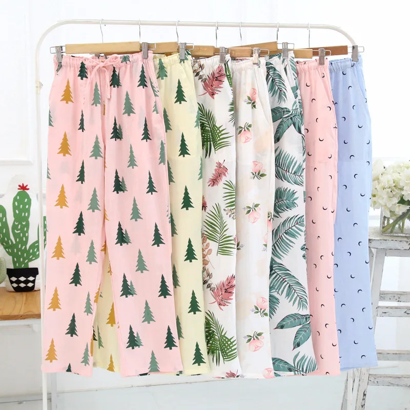 Женские штаны для сна с цветочным принтом разные стили 100% хлопок Мягкие домашняя