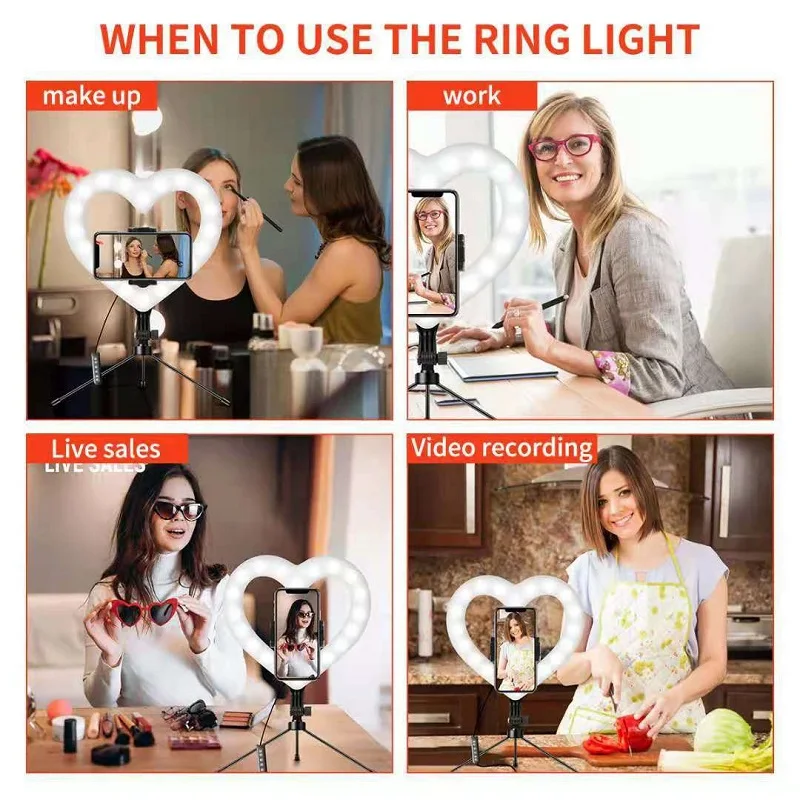 

10 Inch RGB Symphony Heart Shaped Fill Light LED Live Streaming Beauty Photography Lamp With Desktop Tripod Holder Accessories