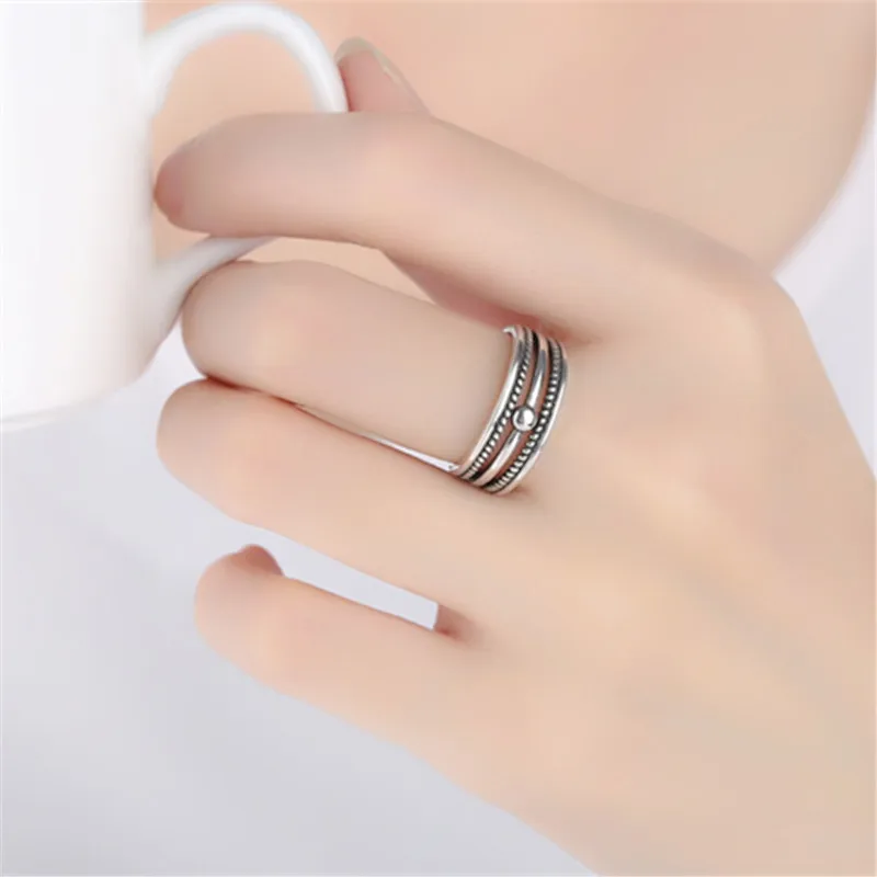 Kindey Многослойные кольца с бусинами в этническом стиле серебряного цвета для