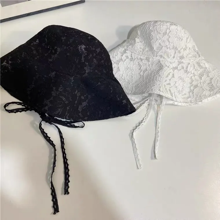 New Lace Fishing Bucket Hat Female Summer Korean Version Of Breathable Sun Hat Wide Brim Sunscreen Fashion Sun Caps K Pop