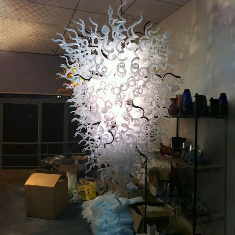 C99-Free Shipping Mouth Blown Glass Chandelier Lamp Large White Murano Glass Chandelier Light Fixture