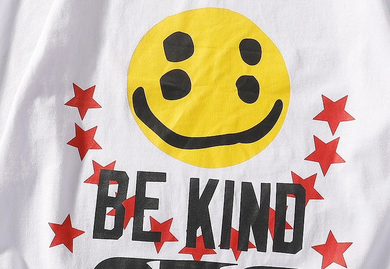 Kanye CPFM BE KIND Smiley Повседневная мужская футболка с коротким рукавом оверсайз