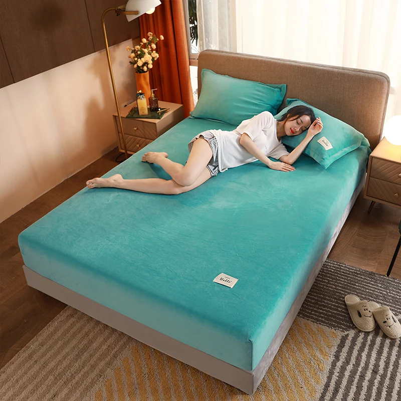 

1Pc Flannel Fitted Sheet Warm Velvet Mattress Cover With Elastic Rubber Band Fleece Bed Sheet BedClothes Bedspread 150*200cm