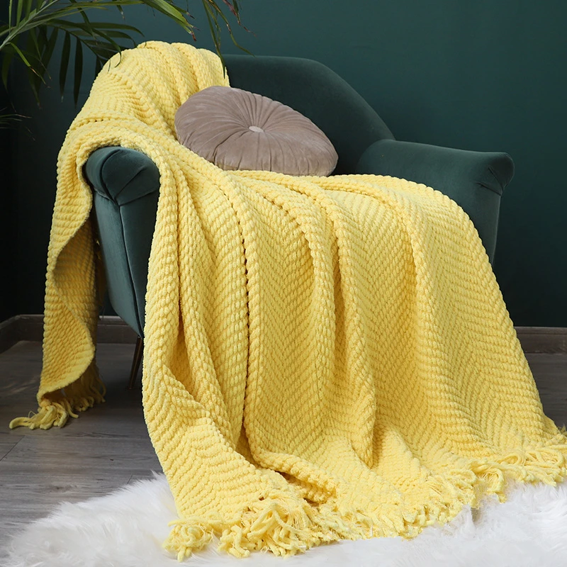 

Knitted Herringbone Solid Throw Blanket,Luxury Tasseled Soft Couch Blanket,Classic Chevron Bed Runner Photographic Blanket