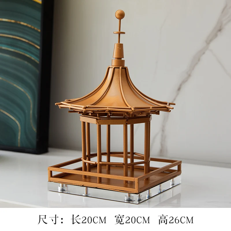 

Chinese style Zen iron art Ancient Architecture Pavilion Accessories Exhibition Hotel Villa Ornament Hexagonal Pavilion Craft