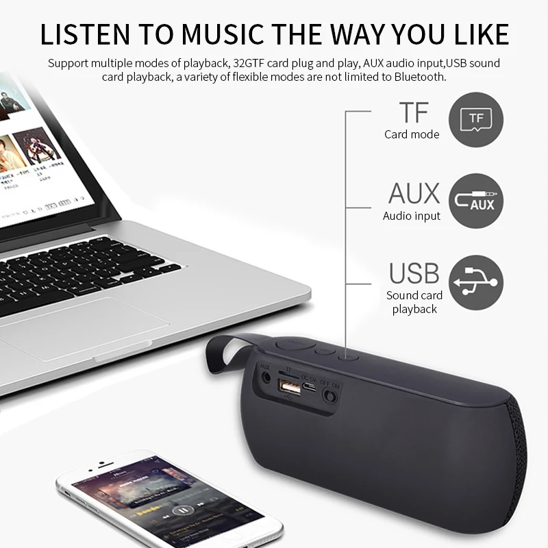 Q106 Portable Bluetooth Speaker Wireless Loudspeaker Sound System 3D Stereo Column Outdoor Support TF Card FM Aux Input | Электроника