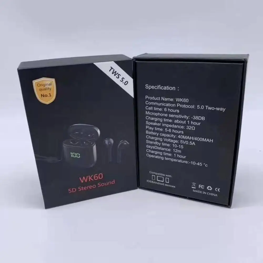 DSstyles WK-60 TWS беспроводные наушники Bluetooth 5 0 со светодиодным дисплеем