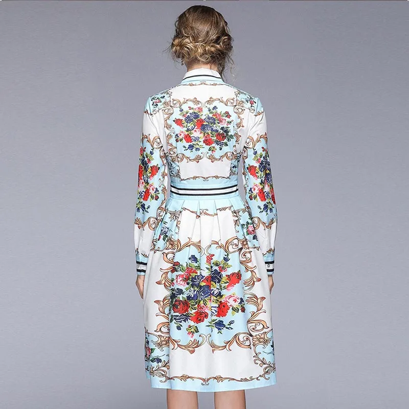 Женское платье рубашка повседневное плиссированное в полоску с длинным рукавом