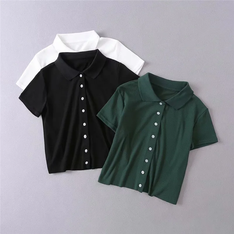 Летняя новая модная повседневная однотонная однобортная рубашка поло с
