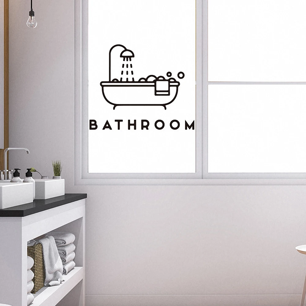 Bathroom Stickers Line Drawing Creative Shower Door Sticker Wall Decal DIY Bath Waterproof Toilet Washroom Decor | Дом и сад