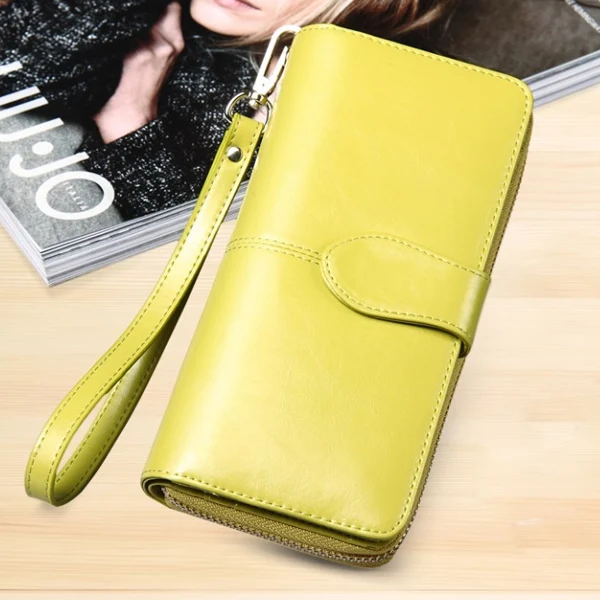 Lemon yellow ACELURE Solid Color Women Long Wallets Simple Style Zipper& Hasp Purse With Card Holder Oil Wax Pu Leather Ladies Daily Wallet - Цвет: Lemon yellow