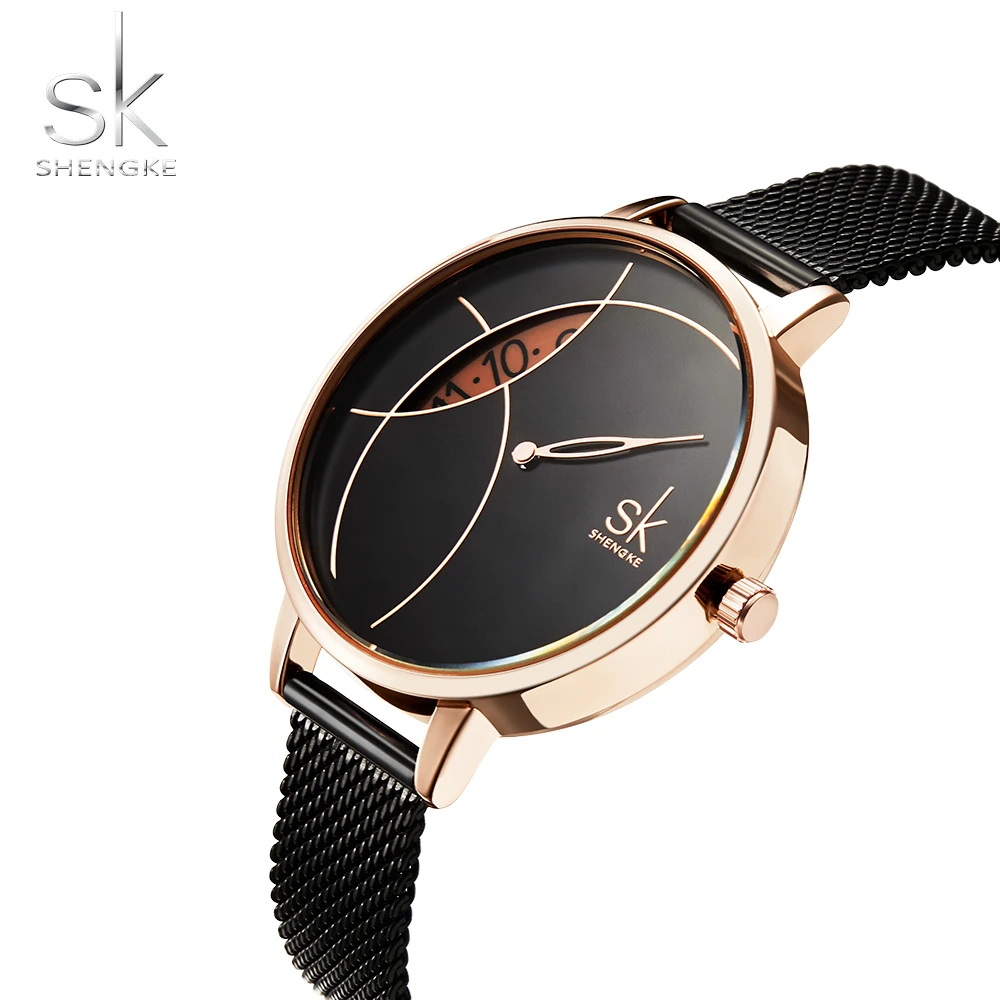 Часы наручные Shengke женские кварцевые простые Роскошные брендовые оригинальные