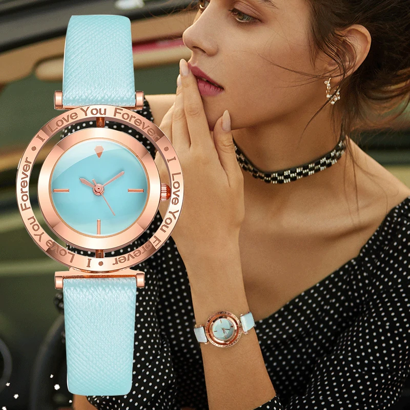 

Simple Rotating Dial Women Watches Gold Pointer Fashion Ladies Quartz Leather Wristwatches 2020casual Woman Watch Orologio Donna