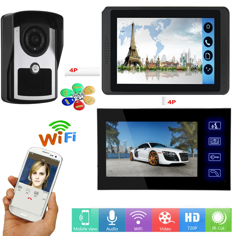 SmartYIBA 7 ''RFID wifi видео телефон двери дверной звонок Домофон Система квартиры
