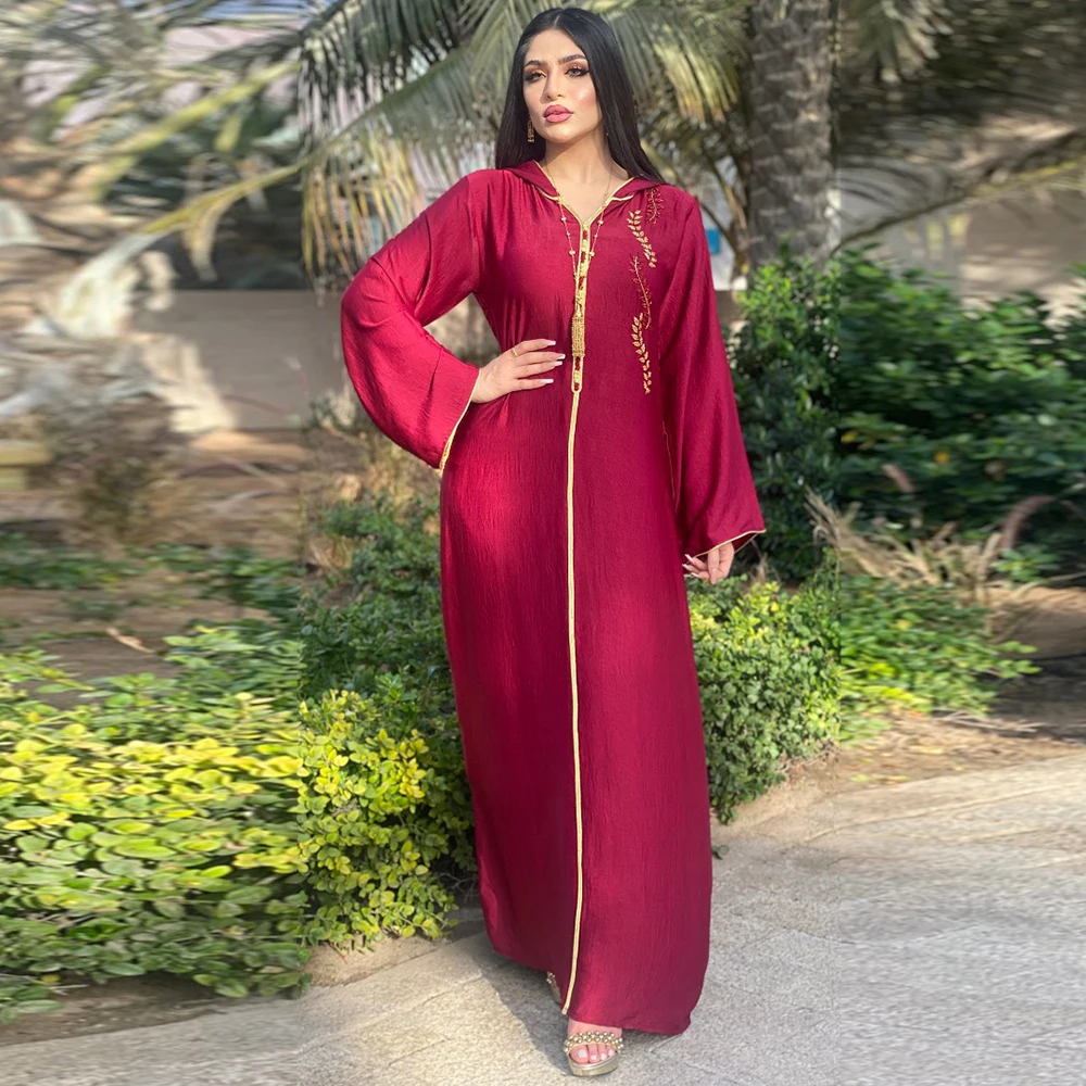 Длинное женское платье Djellaba, красная Abaya, женское скромное платье в арабском стиле, мусульманском стиле, женское платье Caftan Vestido