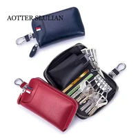 soft genuine leather keychain car key bag business unisex wallet card holder zipper pouch purse key packet cover portable keybag