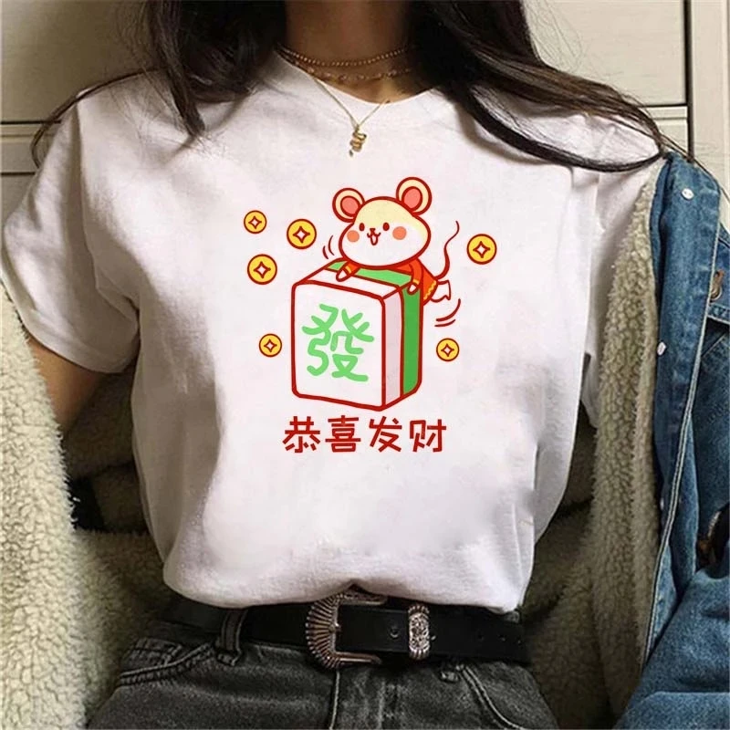 

Woman Mahjong Cartoon Print Harajuku Summer Women Tshirts Casual Round Neck Short Sleeves Tops Funny Clothes 28034