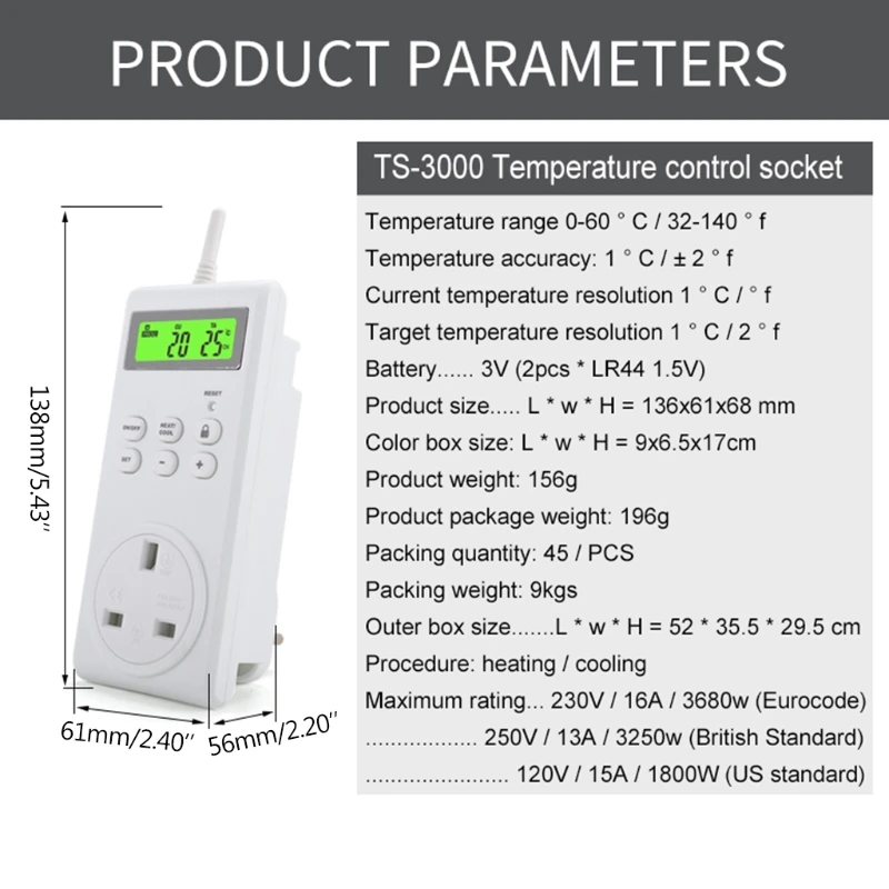Программируемый Штепсель термостата электрическая регулируемая розетка со