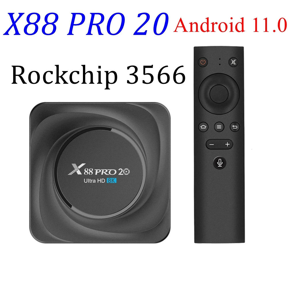 

10 шт. ТВ коробка X88 Pro 20 Android 11 RK3566 Quad-Core 8 Гб DDR4 64 ГБ/4 Гб оперативной памяти, 32 Гб встроенной памяти, LAN 1000M 2,4G/5G двухъядерный процессор Wi-Fi BT4.0 4K HD м...