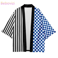 plus size xxs 6xl 5xl striped checkerboard japanese asian streetwear tanjiro kimono cardigan women men harajuku haori top yukata