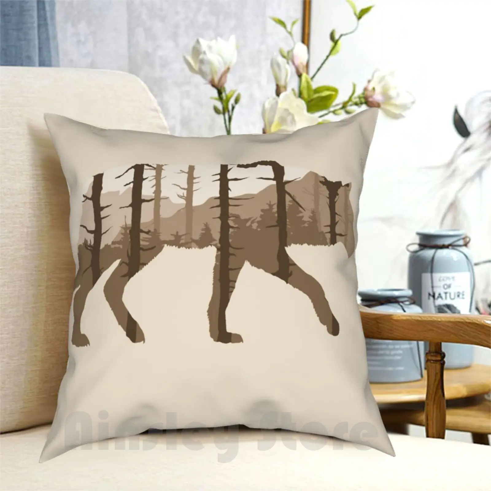 

Чехол для подушки с изображением волка с горами и деревьями, подушка DIY
