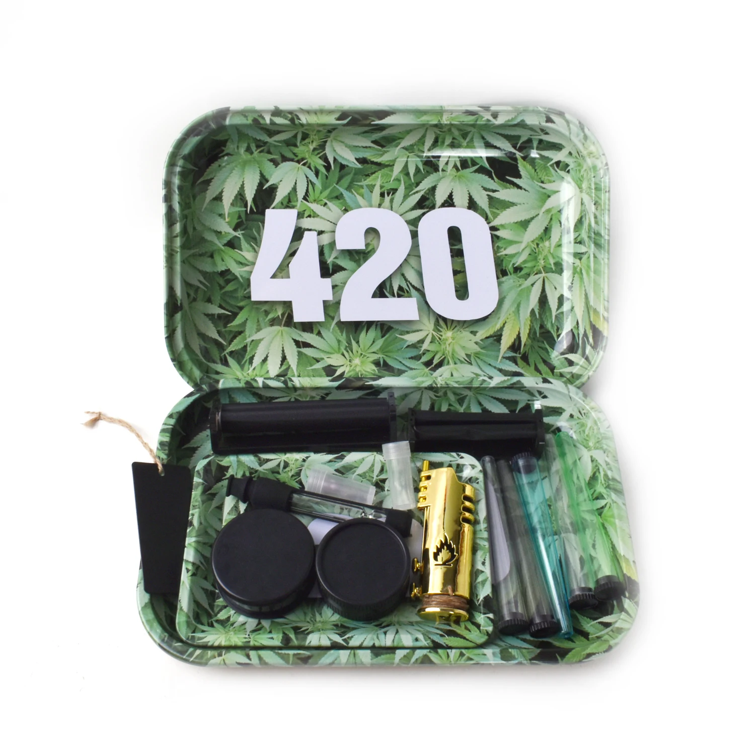 

11"x7" Girly Pink Rolling Tray with Lid Plastic Hemp Grinder Set Joint Roller Storage Tube Glass Filter Silicone Pipe One Hitter
