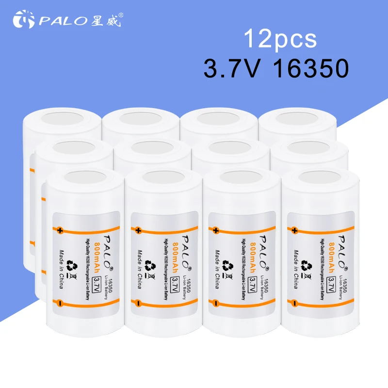 12pcs 800mAh 16340 / 16350 3.7v li-ion rechargeable battery 3.7 volt lithium li ion liion batteries - Цвет: 12pcs